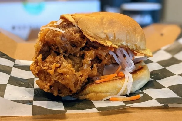 bird on a bun chicken sandwich from Mukja Korean Fried Chicken | 933 Peachtree St NE Suite 951, Atlanta, GA 30309