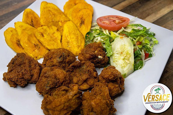 Fried plantains and chicken from Versace Dominican Restaurant. | 510 Pleasant Hill Rd, Lilburn, GA 30047