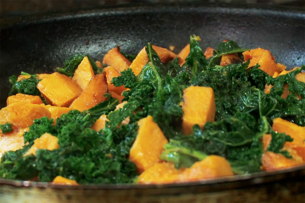 Sweet Potato with Braised Kale from Community Q in Decatur, GA.