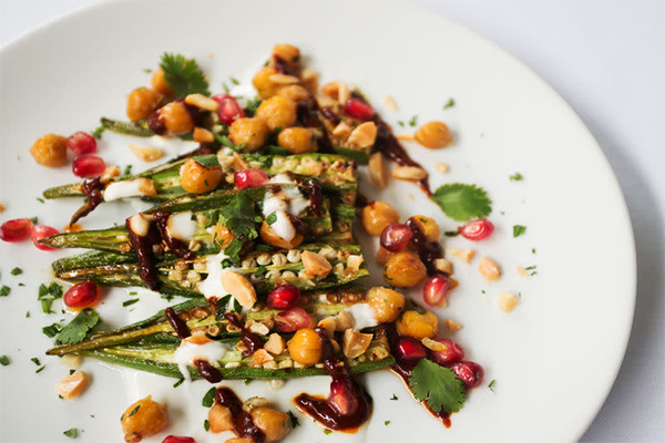 Salad with okra, chickpeas, pomegranate seeds, and more | 232 W Hancock Ave, Athens, GA 30601