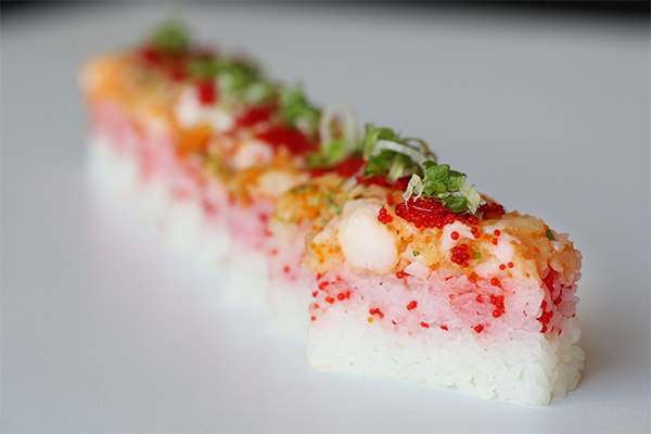 Square sushi rolls topped with lobster tempura, scallion, and more | Two Buckhead Plaza, 3050 Peachtree Rd Suite #1, Atlanta, GA 30305
